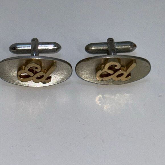 VINTAGE SWANK CUFF LINKS NAME ED CUFFLINKS SHIRT ACCESSORY WEDDING GROOM GIFT - Picture 2 of 5